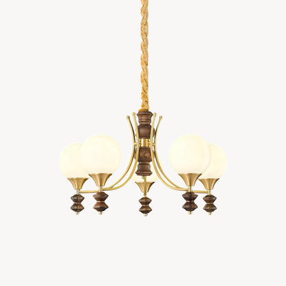 BOSCHETTO Walnut & Brass Globe Chandelier