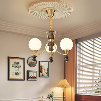 BOSCHETTO Walnut & Brass Globe Chandelier