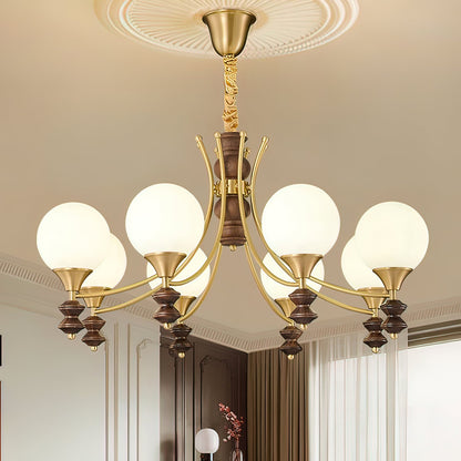 BOSCHETTO Walnut & Brass Globe Chandelier