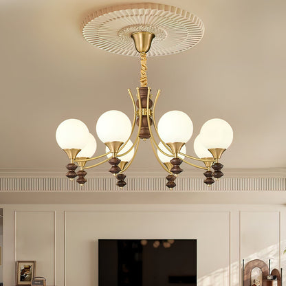 BOSCHETTO Walnut & Brass Globe Chandelier