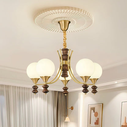 BOSCHETTO Walnut & Brass Globe Chandelier