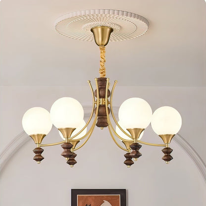 BOSCHETTO Walnut & Brass Globe Chandelier