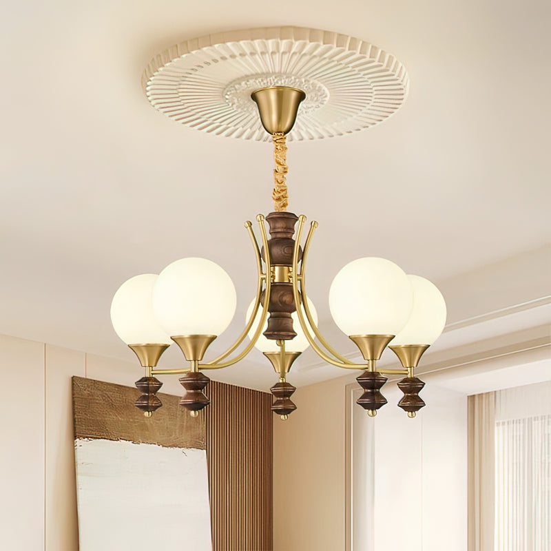 BOSCHETTO Walnut & Brass Globe Chandelier