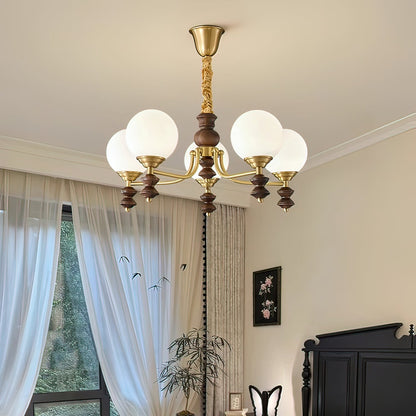 BOSCHETTO Walnut & Brass Globe Chandelier