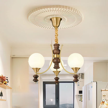 BOSCHETTO Walnut & Brass Globe Chandelier