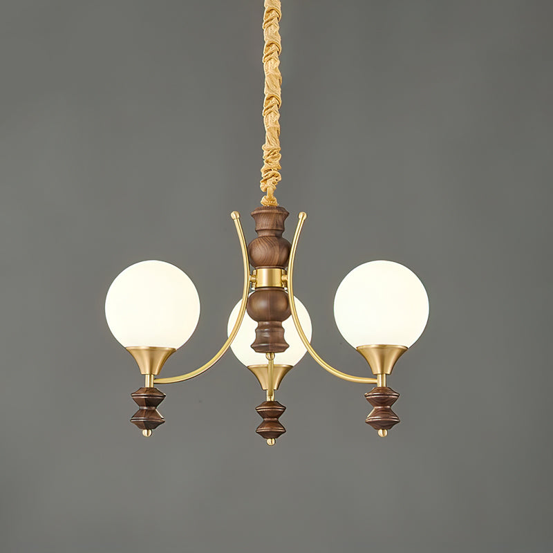 BOSCHETTO Walnut & Brass Globe Chandelier