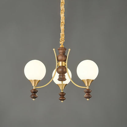 BOSCHETTO Walnut & Brass Globe Chandelier