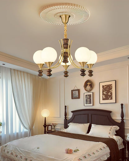 BOSCHETTO Walnut & Brass Globe Chandelier