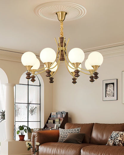 BOSCHETTO Walnut & Brass Globe Chandelier