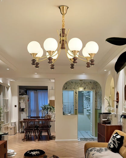 BOSCHETTO Walnut & Brass Globe Chandelier
