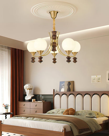 BOSCHETTO Walnut & Brass Globe Chandelier