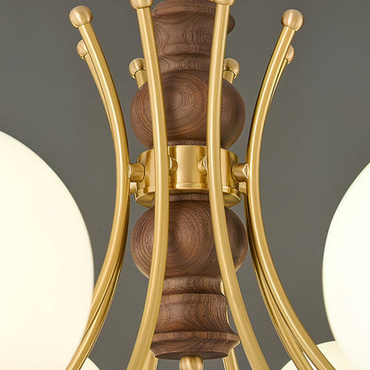 BOSCHETTO Walnut & Brass Globe Chandelier