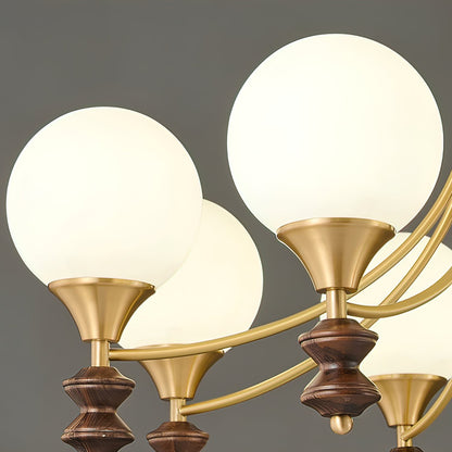 BOSCHETTO Walnut & Brass Globe Chandelier