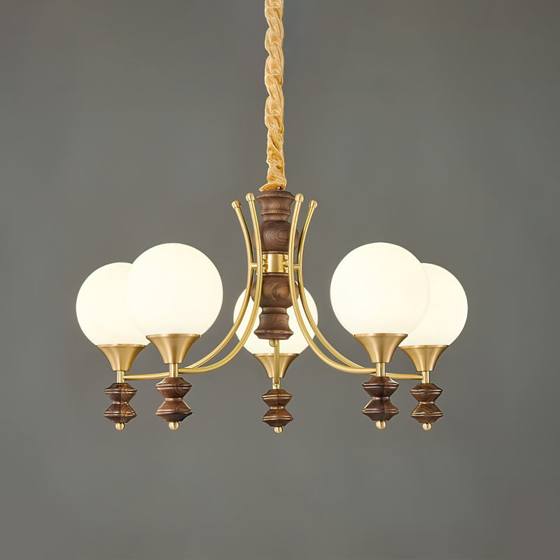 BOSCHETTO Walnut & Brass Globe Chandelier