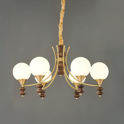 BOSCHETTO Walnut & Brass Globe Chandelier
