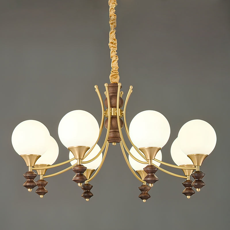 BOSCHETTO Walnut & Brass Globe Chandelier