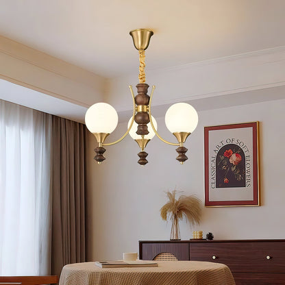 BOSCHETTO Walnut & Brass Globe Chandelier