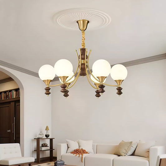 BOSCHETTO Walnut & Brass Globe Chandelier