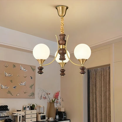 BOSCHETTO Walnut & Brass Globe Chandelier