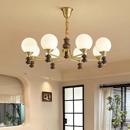 BOSCHETTO Walnut & Brass Globe Chandelier