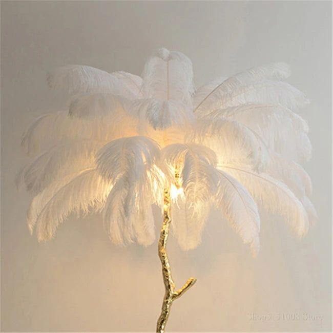 Ostrich Feather Brass Tabel Lamp