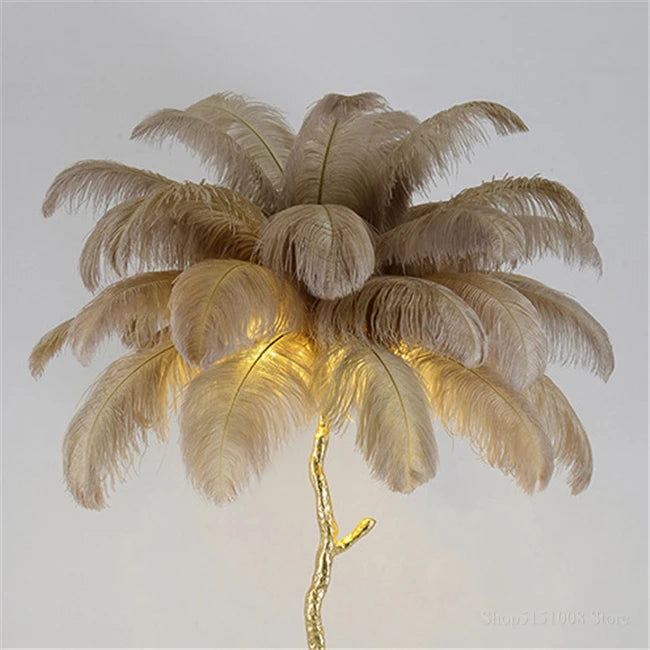 Ostrich Feather Brass Tabel Lamp