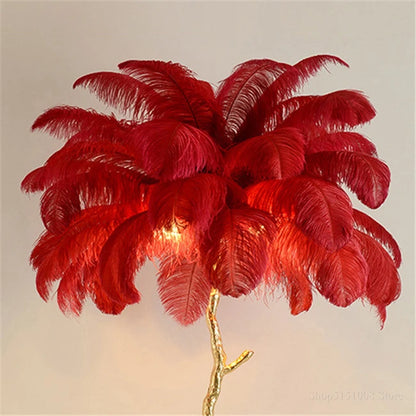 Ostrich Feather Brass Floor Lamp