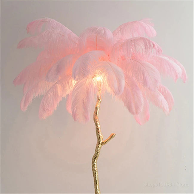 Ostrich Feather Brass Tabel Lamp