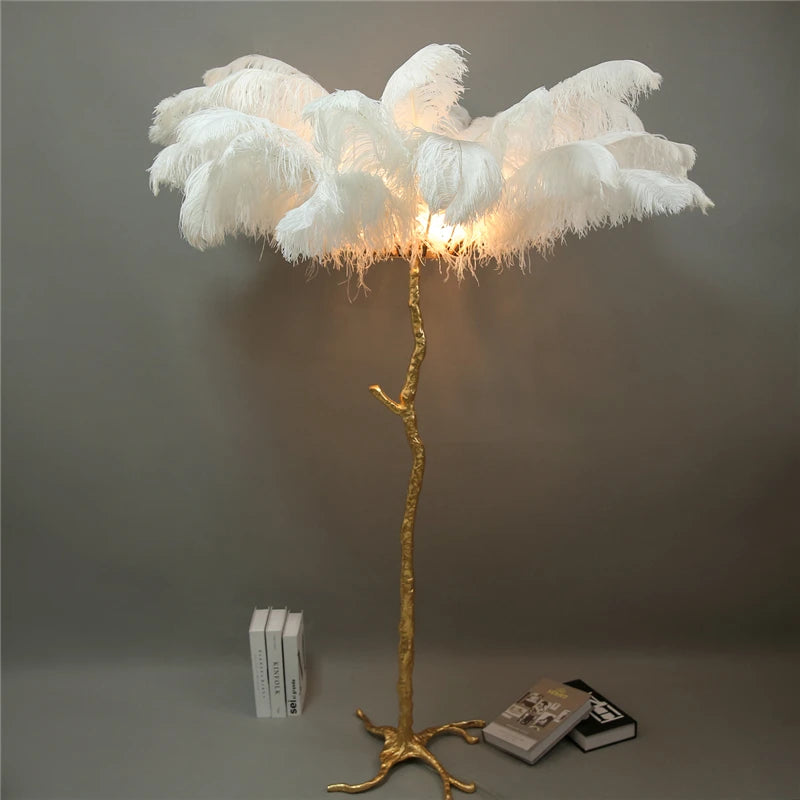 Ostrich Feather Brass Floor Lamp