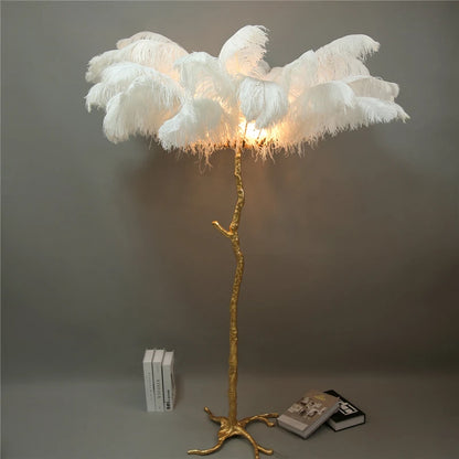 Ostrich Feather Brass Floor Lamp