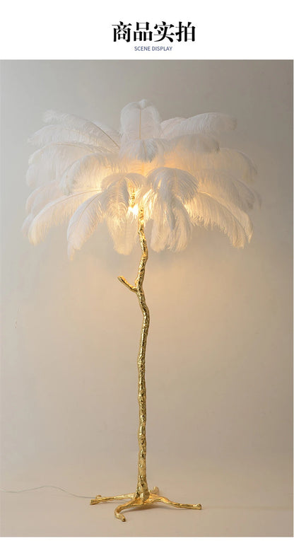 Ostrich Feather Brass Floor Lamp