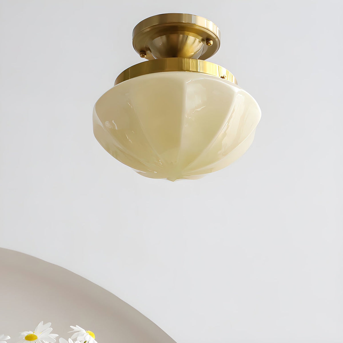 OPALINE Brass & Milk Glass Ceiling Light