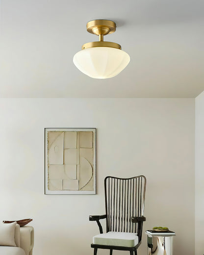 OPALINE Brass & Milk Glass Ceiling Light