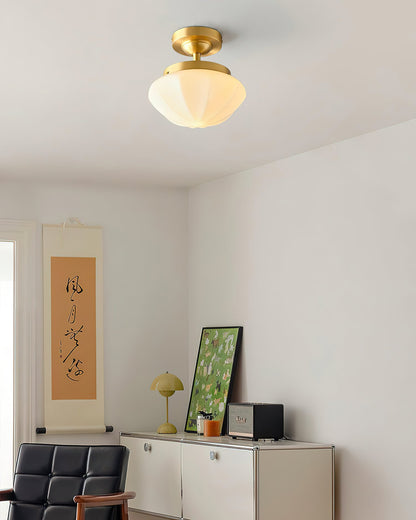 OPALINE Brass & Milk Glass Ceiling Light
