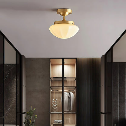 OPALINE Brass & Milk Glass Ceiling Light