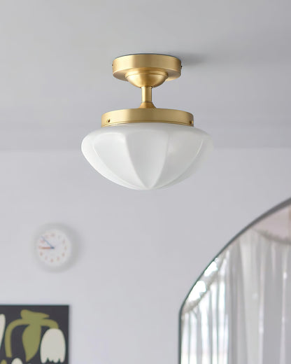 OPALINE Brass & Milk Glass Ceiling Light