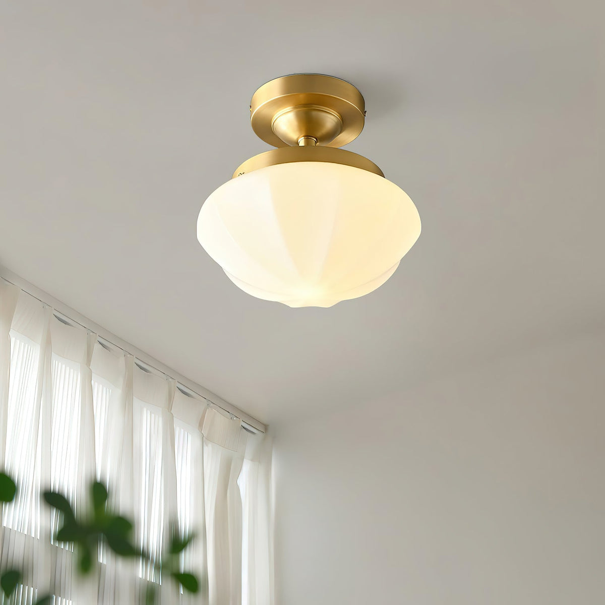 OPALINE Brass & Milk Glass Ceiling Light
