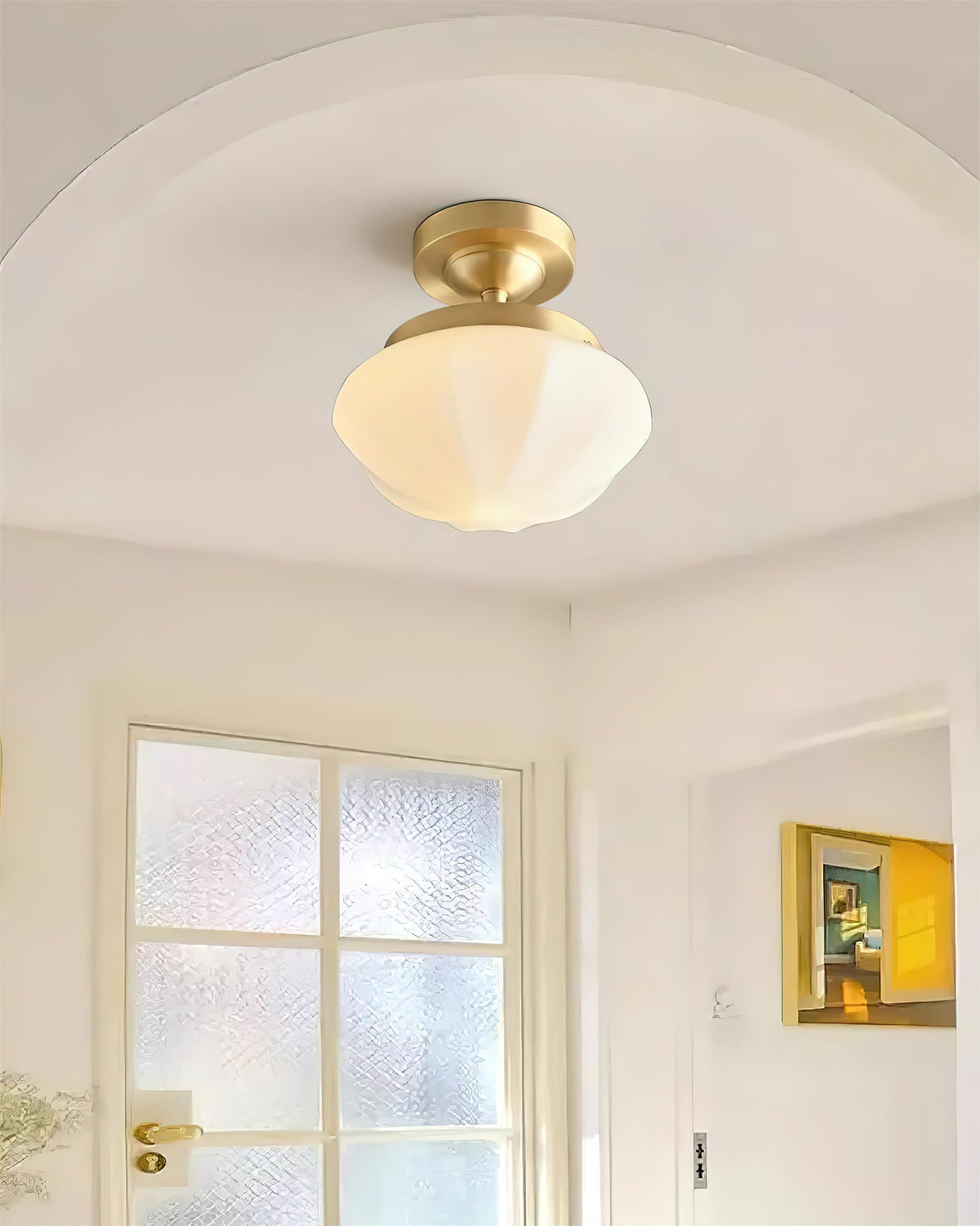 OPALINE Brass & Milk Glass Ceiling Light
