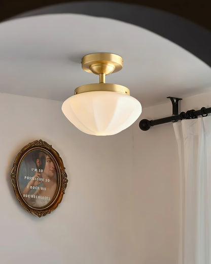OPALINE Brass & Milk Glass Ceiling Light