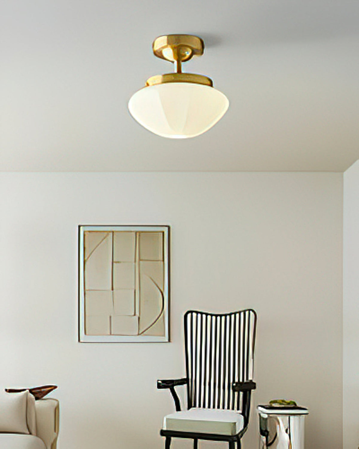 OPALINE Brass & Milk Glass Ceiling Light