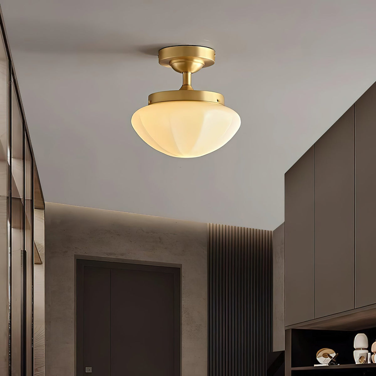 OPALINE Brass & Milk Glass Ceiling Light