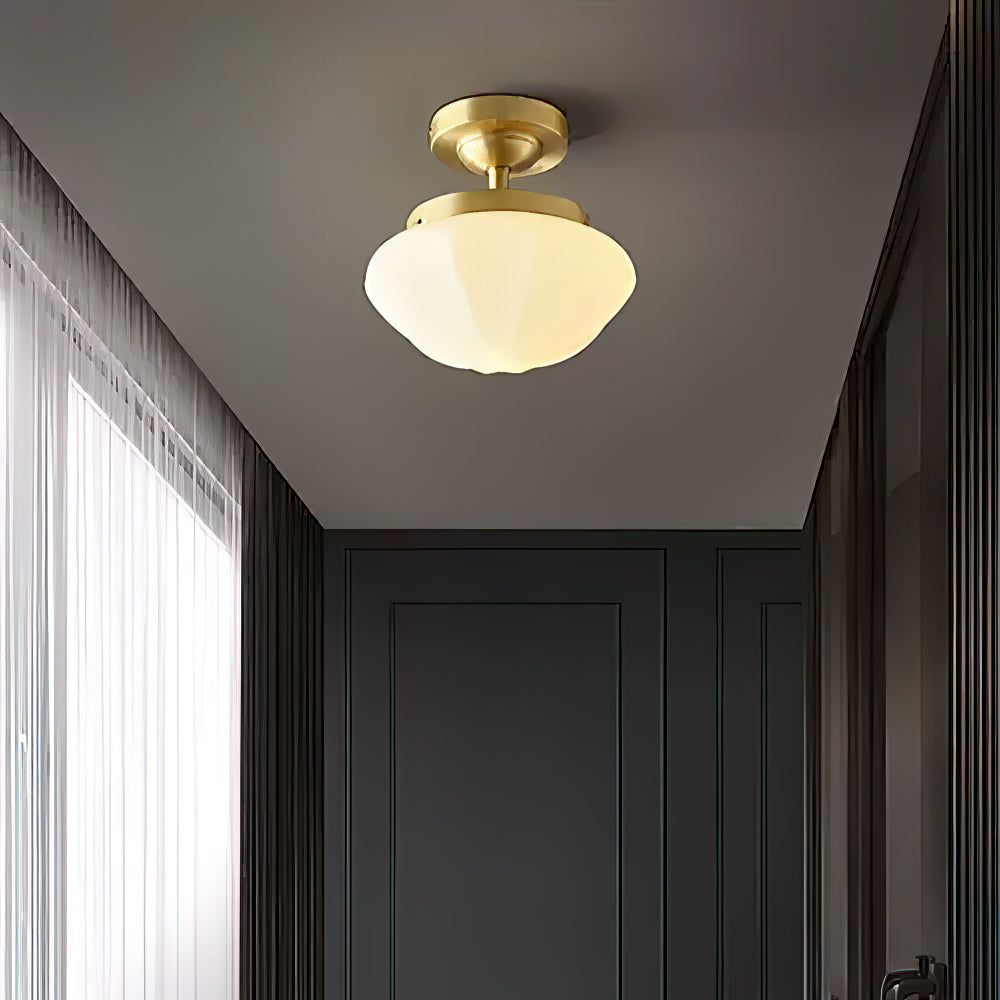 OPALINE Brass & Milk Glass Ceiling Light