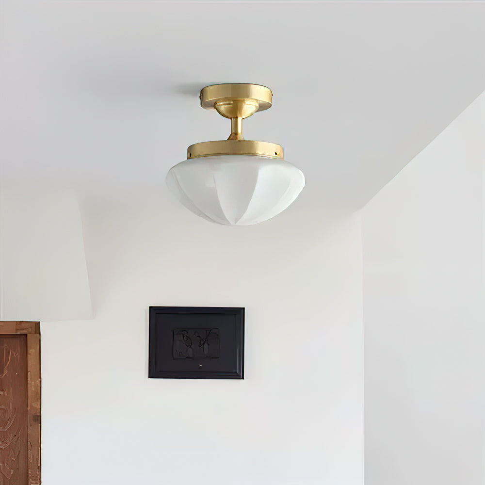 OPALINE Brass & Milk Glass Ceiling Light