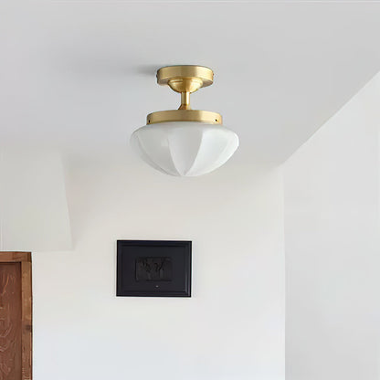 OPALINE Brass & Milk Glass Ceiling Light
