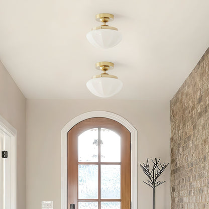 OPALINE Brass & Milk Glass Ceiling Light