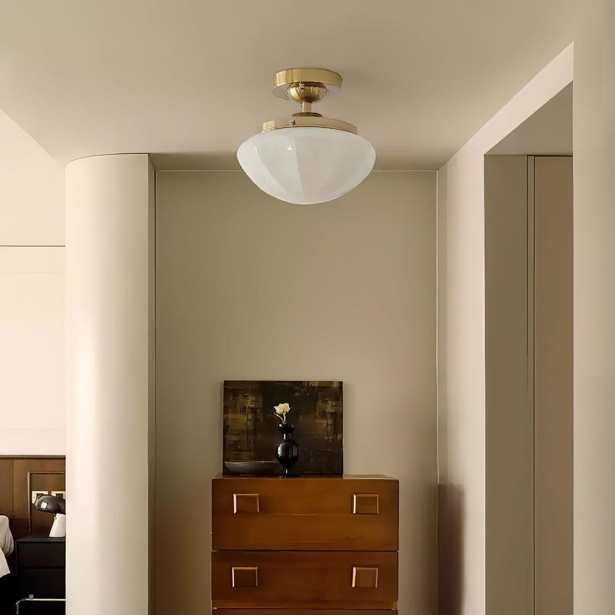 OPALINE Brass & Milk Glass Ceiling Light