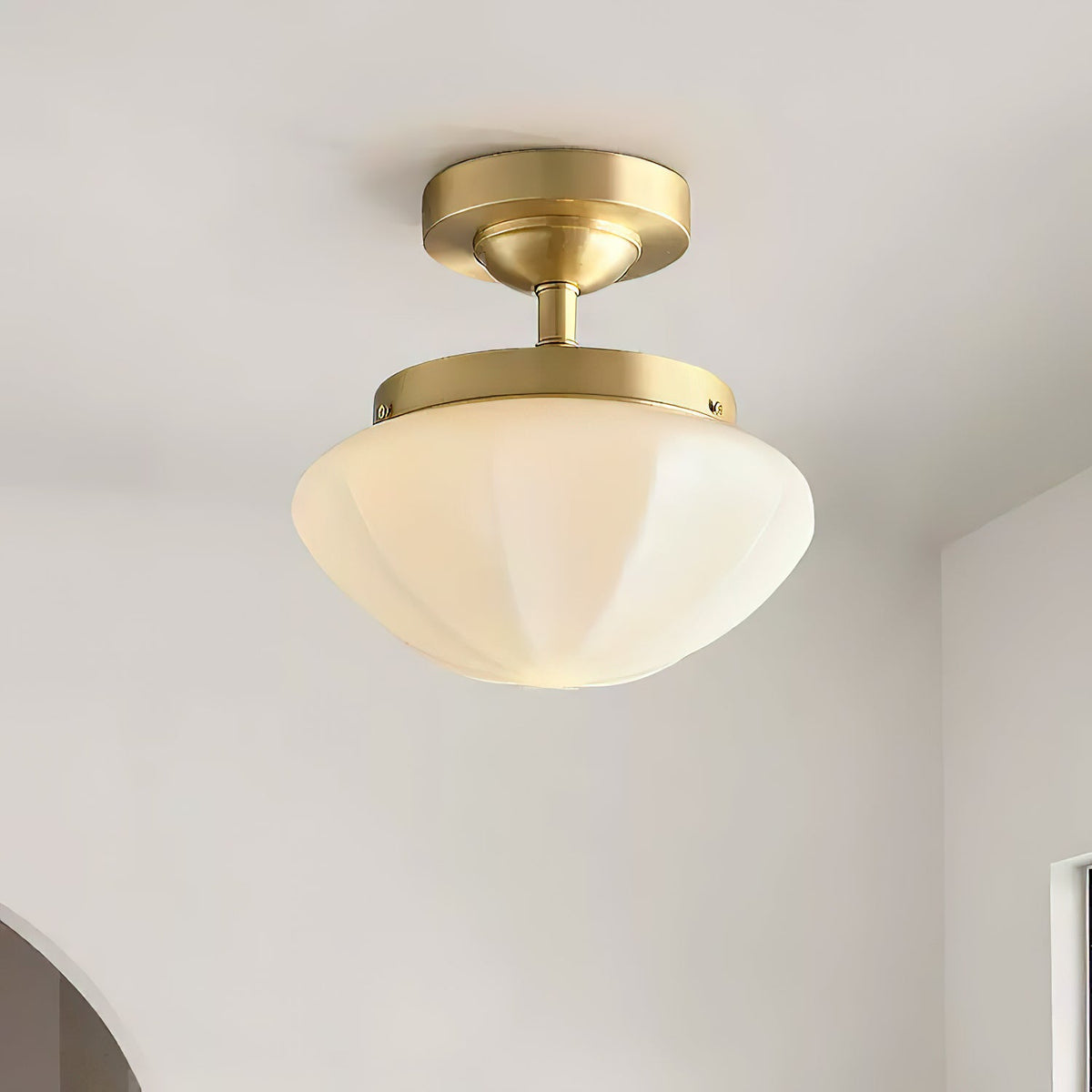 OPALINE Brass & Milk Glass Ceiling Light