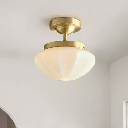 OPALINE Brass & Milk Glass Ceiling Light