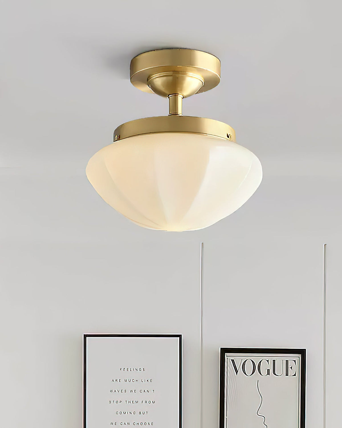 OPALINE Brass & Milk Glass Ceiling Light