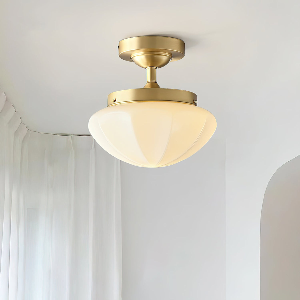 OPALINE Brass & Milk Glass Ceiling Light